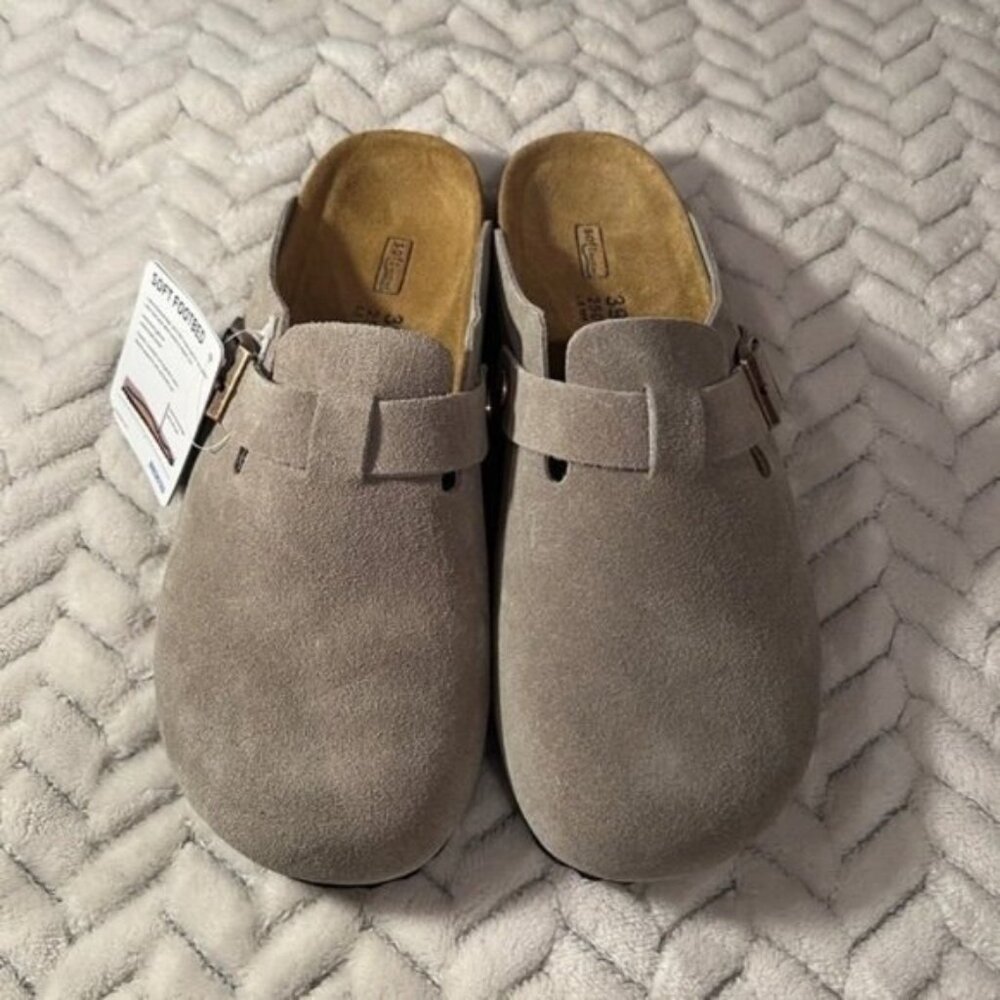 Birkenstock Suede Clogs in Taupe Gray